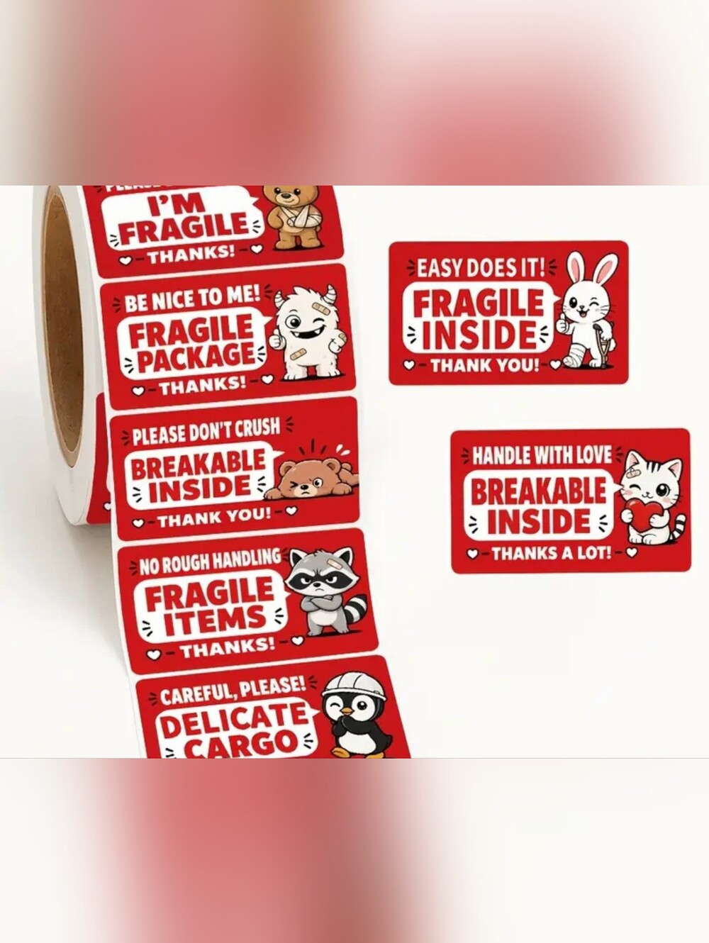 50 Breakable Inside Stickers- Handle With Care- Cute Animal Fragile 1.18 x 2